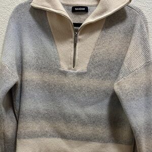 NAADAM Women's Zip Up Sweater in Gray and Cream